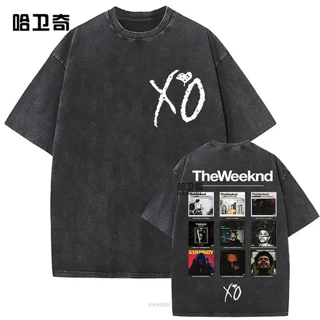 더 위켄드 XO 로고 · 앨범 커버 그리드 워싱 반팔 티셔츠 (차콜) 상세 1