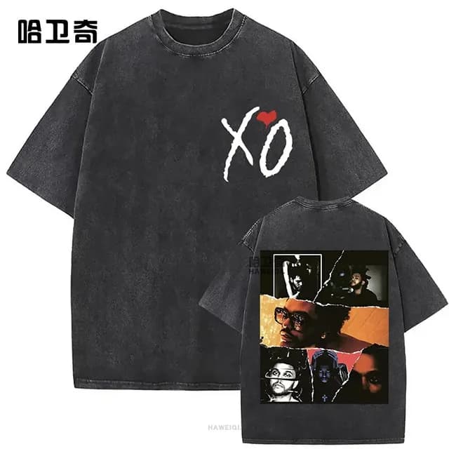 더 위켄드 XO 레드 하트 포토 콜라주 워싱 반팔 티셔츠 상세 1