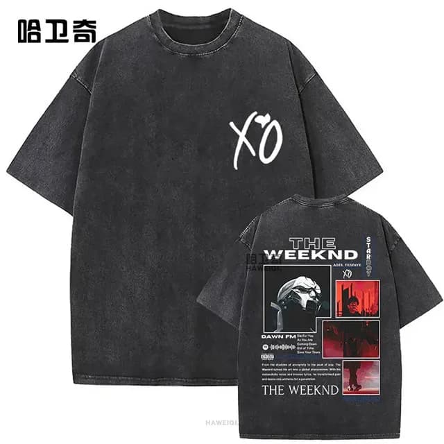 더 위켄드 XO 로고 · 던 FM 포스터 백프린트 워싱 반팔 티셔츠 상세 1