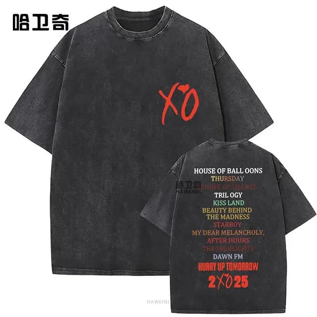 더 위켄드 XO 디스코그래피 백프린트 워싱 티셔츠 (워싱 블랙) 상세 1