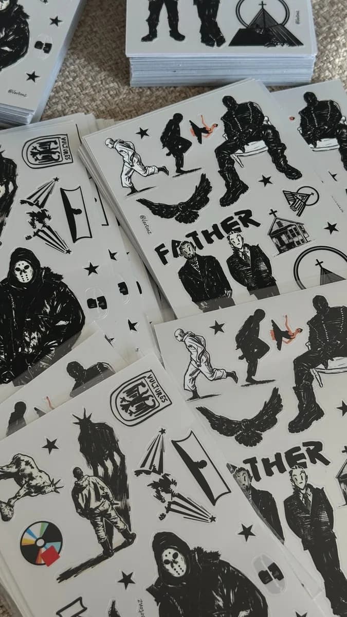 칸예 웨스트 손그림 일러스트 스티커 2장 세트 상세 2