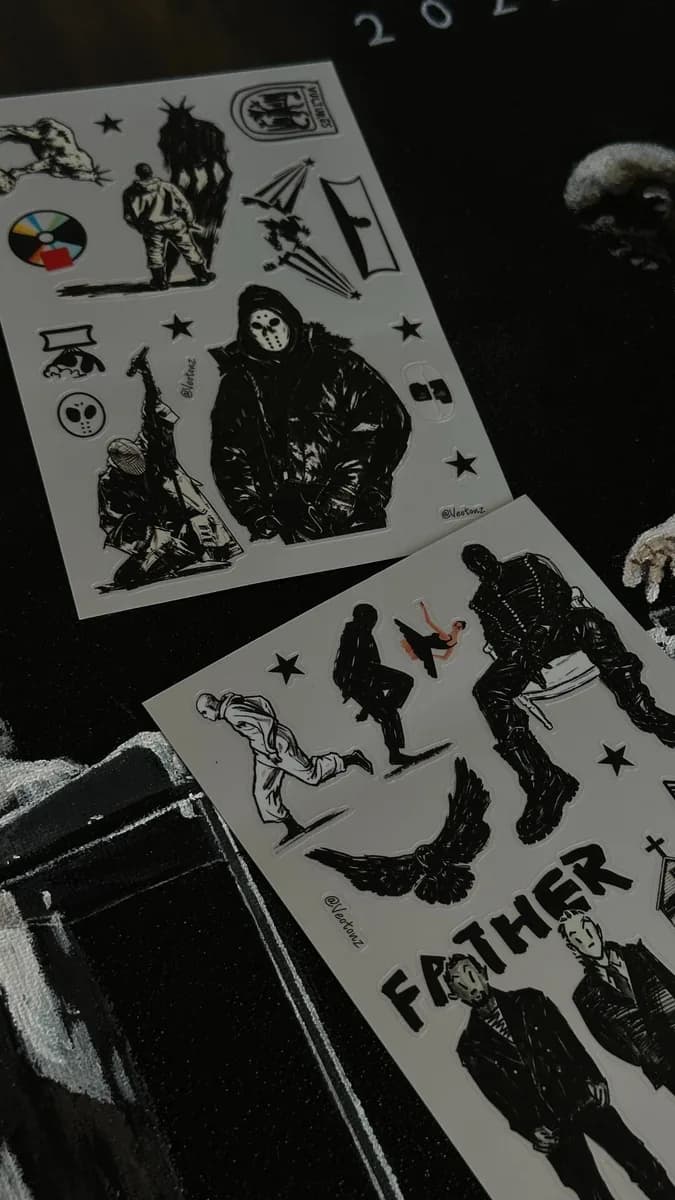 칸예 웨스트 손그림 일러스트 스티커 2장 세트 5