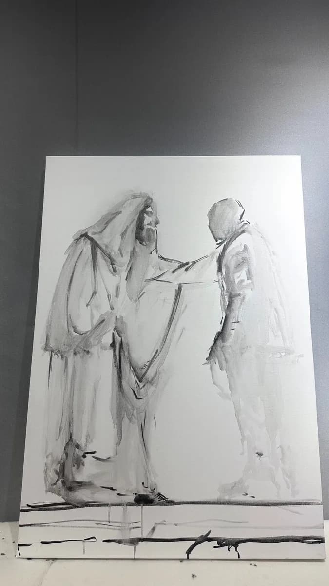 칸예 웨스트 흑백 대형 손그림 (100x150) 4